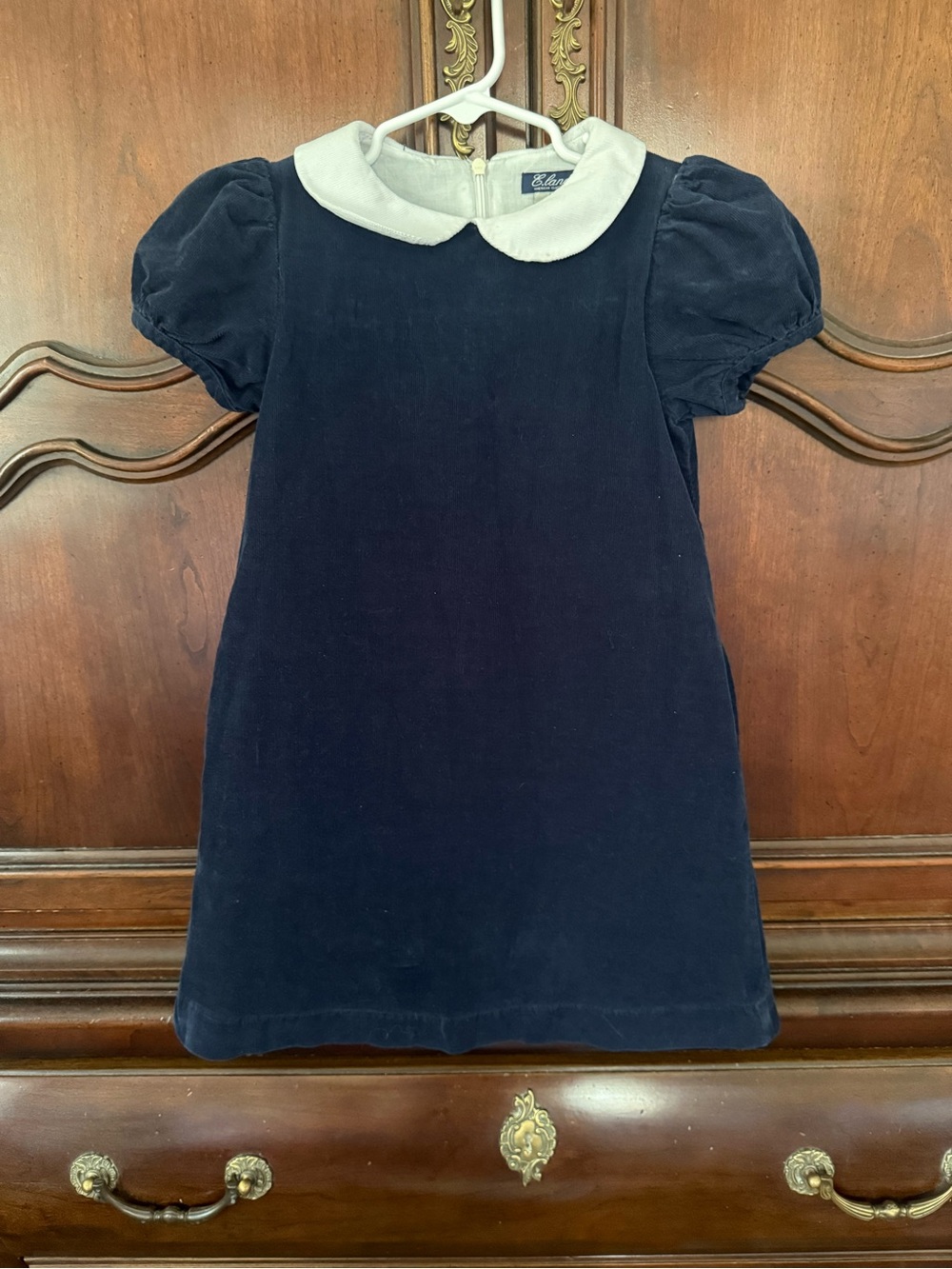 Girls Navy Corduroy Peter Pan Collar Dress 6X Puff Sleeve